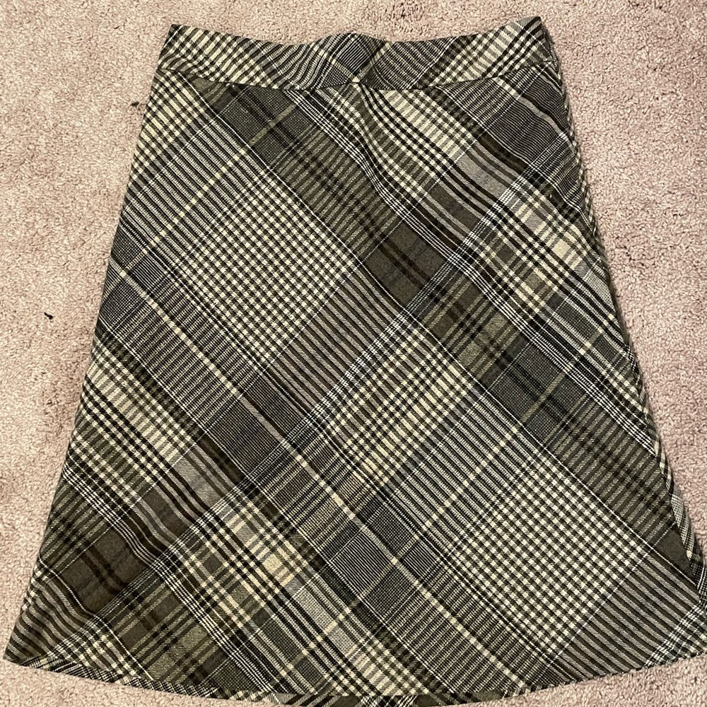 LOFT Neutral Plaid A-Line Skirt Knee-Length Work
